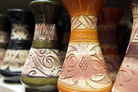 Kuching, Malaysia - August 27, 2009: Tribal motives decoration at traditional souvenirs, Kuching, Malaysia.のeditorial素材