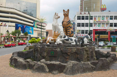 Kuching, Malaysia - August 26, 2009: Cats monument at the downtown in Kuching, Malaysia. Due to abundance of cats in the area Kuching is often called  \\\"The cats city\\\".のeditorial素材