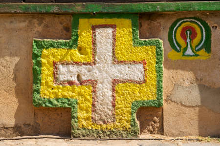 Wall decoration of the Church of Our Lady Mary of Zion, the most sacred place for all Orthodox Ethiopians. Axum, Ethiopia.の写真素材