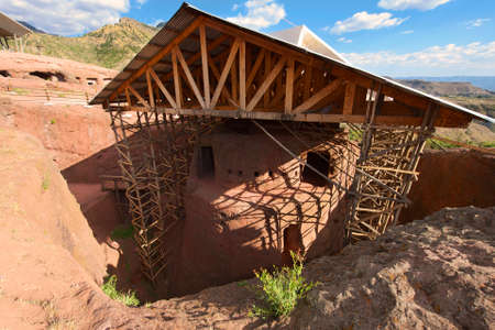 Unique monolithic rock-hewn church, Lalibela, Ethiopia. UNESCO World Heritage site.のeditorial素材