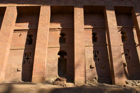 Columns of the rock-hewn church in Lalibela, Ethiopia. UNESCO World heritage siteのeditorial素材
