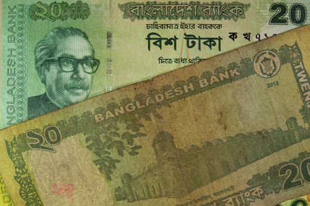 20 Taka bill, Bangladesh. Bangladeshi banknotes are among the most dirty, contaminated ones in the...