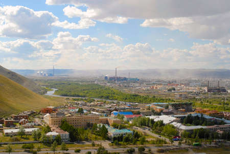 Ulaanbaatar, Mongolia - August 15, 2006 : View to the Ulaanbaatar city, the capital of Mongolia and Tuul river from the Tolgoi hill in Ulaanbaatar, Mongolia.のeditorial素材