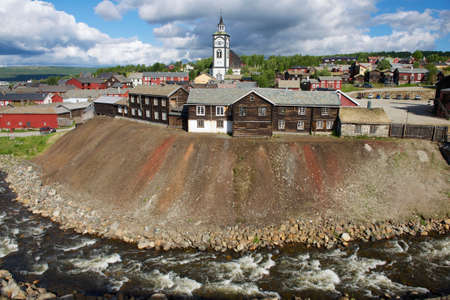 Roros, Norway - July 24, 2013 : View to the copper mines town of Roros in Roros, Norway. Roros town is declared a UNESCO World Heritage site.のeditorial素材