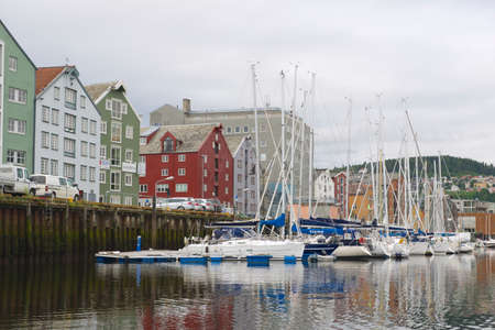 Trondheim, Norway - June 27, 2013 : Trondheim city marina exterior on a cloudy day in Trondheim, Norway.のeditorial素材