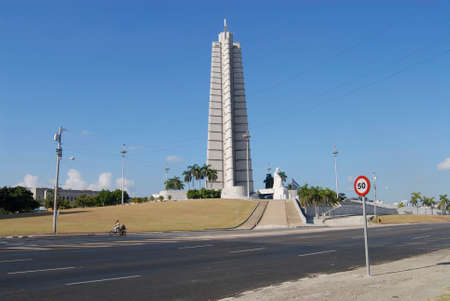 Havana, Cuba, October 21, 2006 - Bicyclist passes Memorial to Jose Marti at the Square of Revolution in Havana, Cuba.のeditorial素材