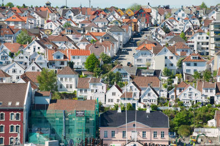 Stavanger, Norway - June 04, 2010 : Aerial view of Stavanger city historical buildings in Stavanger, Norway.のeditorial素材