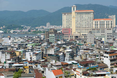 Macau, China - September 11, 2013 : Exterior of the downtown Macau residential buildings in Macau,...