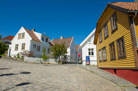 Stavanger, Norway - June 04, 2010 : Exterior of the traditional wooden houses in Stavanger, Norway.のeditorial素材