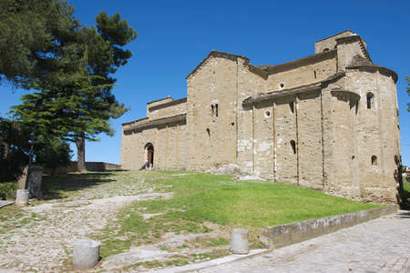 Exterior of the medieval cathedral of San Leo in San Leo, Italy. Cathedral of San Leo was built in...