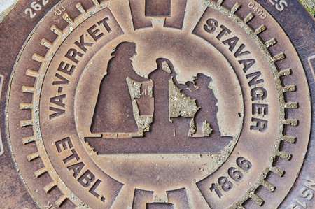 Stavanger, Norway - June 04, 2010 : Exterior of the decorated sewer manhole in Stavanger, Norway.のeditorial素材