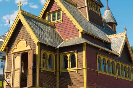 Balestrand, Norway - June 06, 2012 : Exterior of the Saint Olaf church in Balestrand, Norway.のeditorial素材