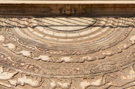 Ancient stone staircase decoration in Anuradhapura, Sri Lanka.の写真素材