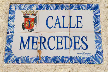 Santo Domingo, Dominican Republic - November 07, 2012 : Exterior of the vintage street name sign in Santo Domingo, Dominican Republic.のeditorial素材