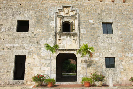 Santo Domingo, Dominican Republic - November 08, 2012 : Exterior of the typical colonial building in Santo Domingo, Dominican Republic.のeditorial素材