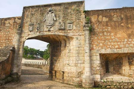 Santo Domingo, Dominican Republic - November 08, 2012 : Exterior of the gate to the Ozama fortress in Santo Domingo, Dominican Republic.のeditorial素材