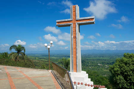 Santo Cerro, Dominican Republic - November 05, 2012 : Modern cross overlooking the valley of Cibao in Santo Cerro, Dominican Republic.のeditorial素材
