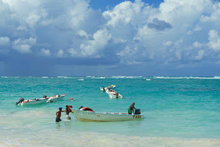 Punto Cana, Dominican Republic, November 02, 2012 - People load taxi boat in Punto Cana, Dominican Republic.のeditorial素材
