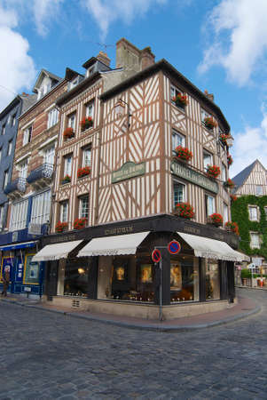 Honfleur, France - July 06, 2008 : Exterior of the historical buildings in Honfleur, France.のeditorial素材