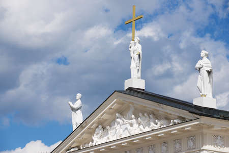 Vilnius Lithuania  May 04 2015 : Exterior of the sculptures at the roof top of the Cathedral in Vilnius Lithuania.のeditorial素材