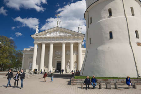 Vilnius Lithuania  May 04 2015: People walk by the Cathedral square in Vilnius Lithuania.のeditorial素材