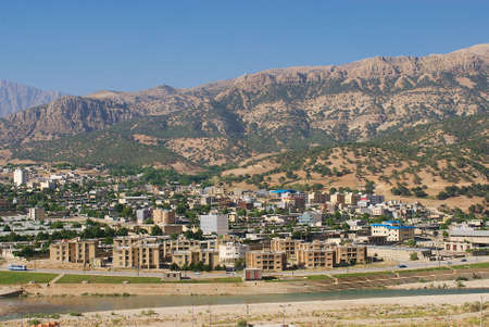 Yasuj Iran June 21 2007: View to the town of Yasuj with the mountains at the background in Yasuj Iran.のeditorial素材