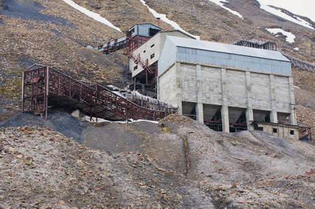Longyearbyen Norway September January 2011: Exterior of the abandoned arctic coal mine buildings in Longyearbyen Norway.のeditorial素材