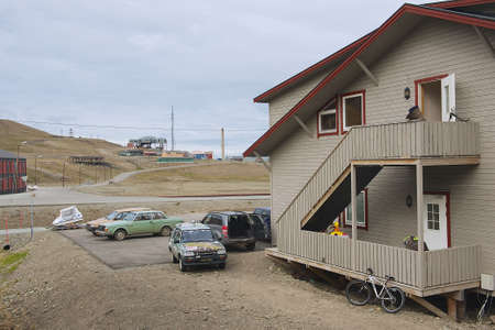 Longyearbyen Norway September January 2011: Exterior of the typical residential building in Longyearbyen Norway.のeditorial素材