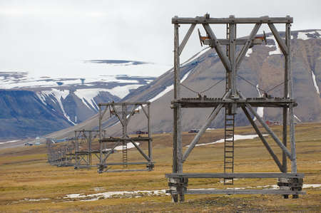 Longyearbyen Norway September January 2011: View to the abandoned arctic coal mine equipment in Longyearbyen Norway.のeditorial素材
