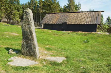 Kamroy Norway June May 2010: View to the reconstructed traditional Viking village in Kamroy Norway.のeditorial素材