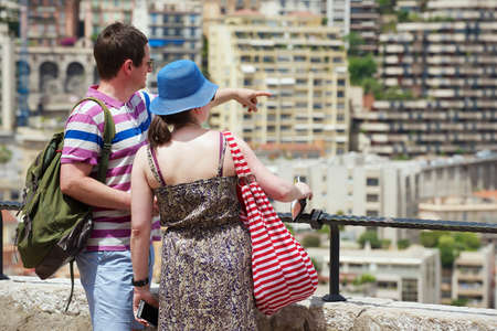Monaco Monaco June 17 2015 Couple enjoys the view from the viewpoint in Monaco.のeditorial素材
