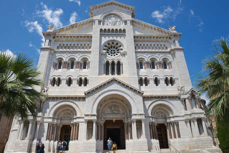 Monaco Monaco June 17 2015: Exterior of the Monaco Cathedral Cathedrale de Monaco in MonacoVille Monaco. It39s famous for the tombs of Princess Grace and Prince Rainier.のeditorial素材