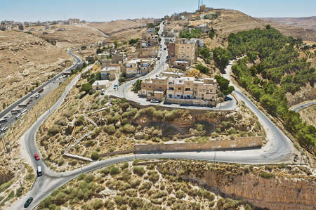 Karak, Jordan - August 22, 2012: View to the city of Karak from Al Karak hill in Karak, Jordan.のeditorial素材