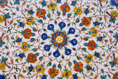 Agra, India - March 28, 2007: Exterior of the traditional floral marble design, produced by muslim...