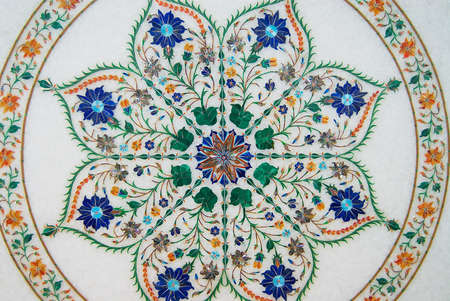 Agra, India - March 28, 2007: Exterior of the traditional floral marble design, produced by muslim Bharai community in Agra, India.のeditorial素材