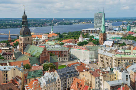 Riga, Latvia - August 04, 2009: View to the historical buildings of Riga city, Latvia.のeditorial素材