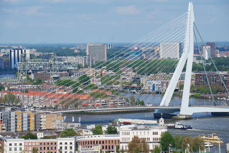 Rotterdam, Netherlands - June 02, 2013: Aerial view to Erasmus bridge and the city of Rotterdam, Netherlands.のeditorial素材