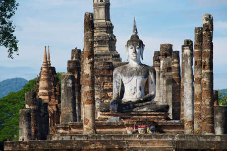 Sukhothai, Thailand - November 11, 2013: Exterior of the Buddha statue at Wat Mahathat in Sukhothai Historical park, Sukhothai, Thailand.のeditorial素材