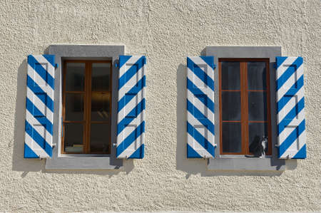 Bex, Switzerland - April 07, 2011: Exterior detail of the historical building in downtown Bex, Switzerland.のeditorial素材