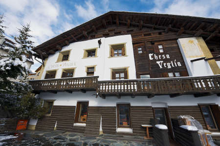 St. Moritz, Switzerland - March 06, 2009: Exterior of the Chesa Veglia hotel in Saint Moritz, Switzerland.のeditorial素材