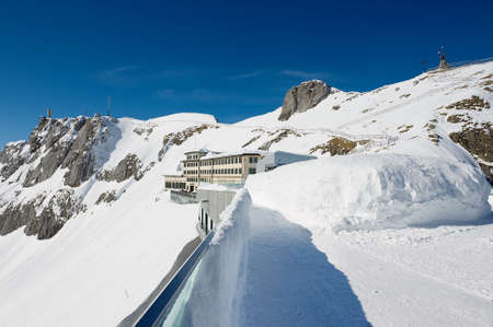 Lucern, Switzerland - February 21, 2012: View to the Pilatus-Kulm luxury hotel at the top of the Pilatus mountain in Lucern, Switzerland.のeditorial素材
