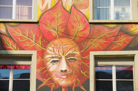 Lucern, Switzerland - February 20, 2012: Exterior of the old fresco on the medieval building wall in Lucern, Switzerlandのeditorial素材