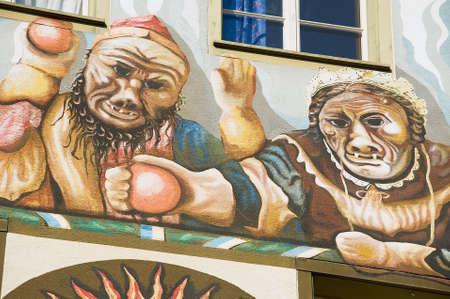 Lucern, Switzerland - February 20, 2012: Exterior of the old fresco on the medieval building wall in Lucern, Switzerlandのeditorial素材