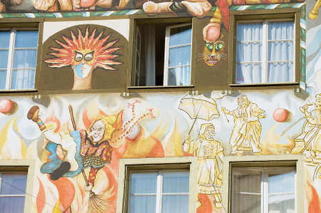 Lucern, Switzerland - February 20, 2012: Exterior of the old fresco on the medieval building wall in Lucern, Switzerlandのeditorial素材