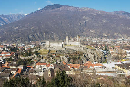 Bellinzona, Switzerland - February 18, 2012: View to the city of Bellinzona, Switzerland.のeditorial素材