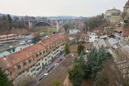 Bern, Switzerland - February 23, 2012: View to the historical buildings in Bern, Switzerland.のeditorial素材