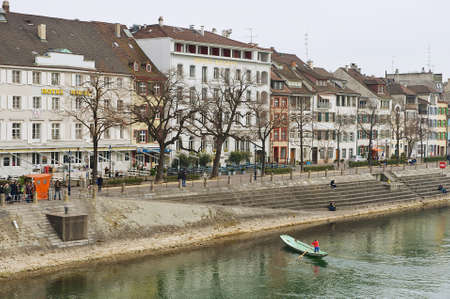 Basel, Switzerland - March 01, 2009: View to the buildings at the bank of Rhine river in Basel, Switzerland.のeditorial素材