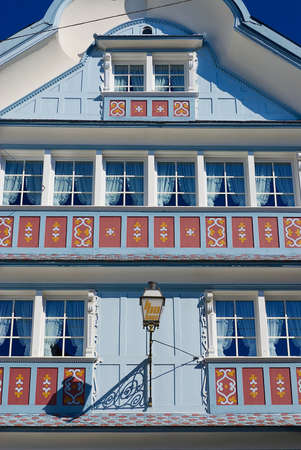 Appenzell, Switzerland - September 29, 2007: Exterior of the traditional Appenzell wooden building in Appenzell, Switzerland.のeditorial素材