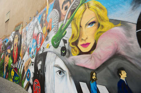 Basel, Switzerland - March 01, 2009: View to the graffiti at the old building wall in Basel, Switzerland.のeditorial素材