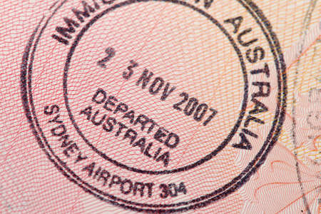 Passport page with the immigration control of Australia stamp.の写真素材